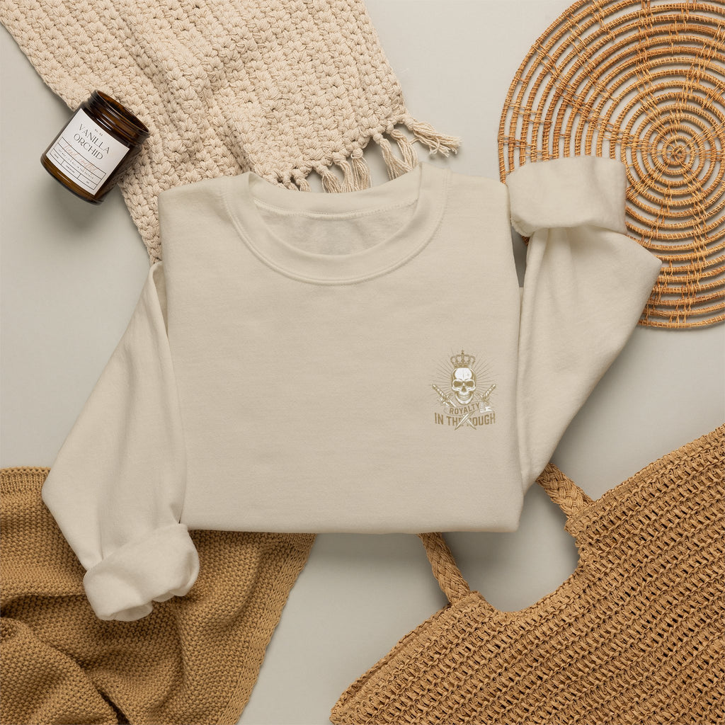 Minimal Crest Crewneck Sweatshirt — 'Be Kind' Embroidered Chest