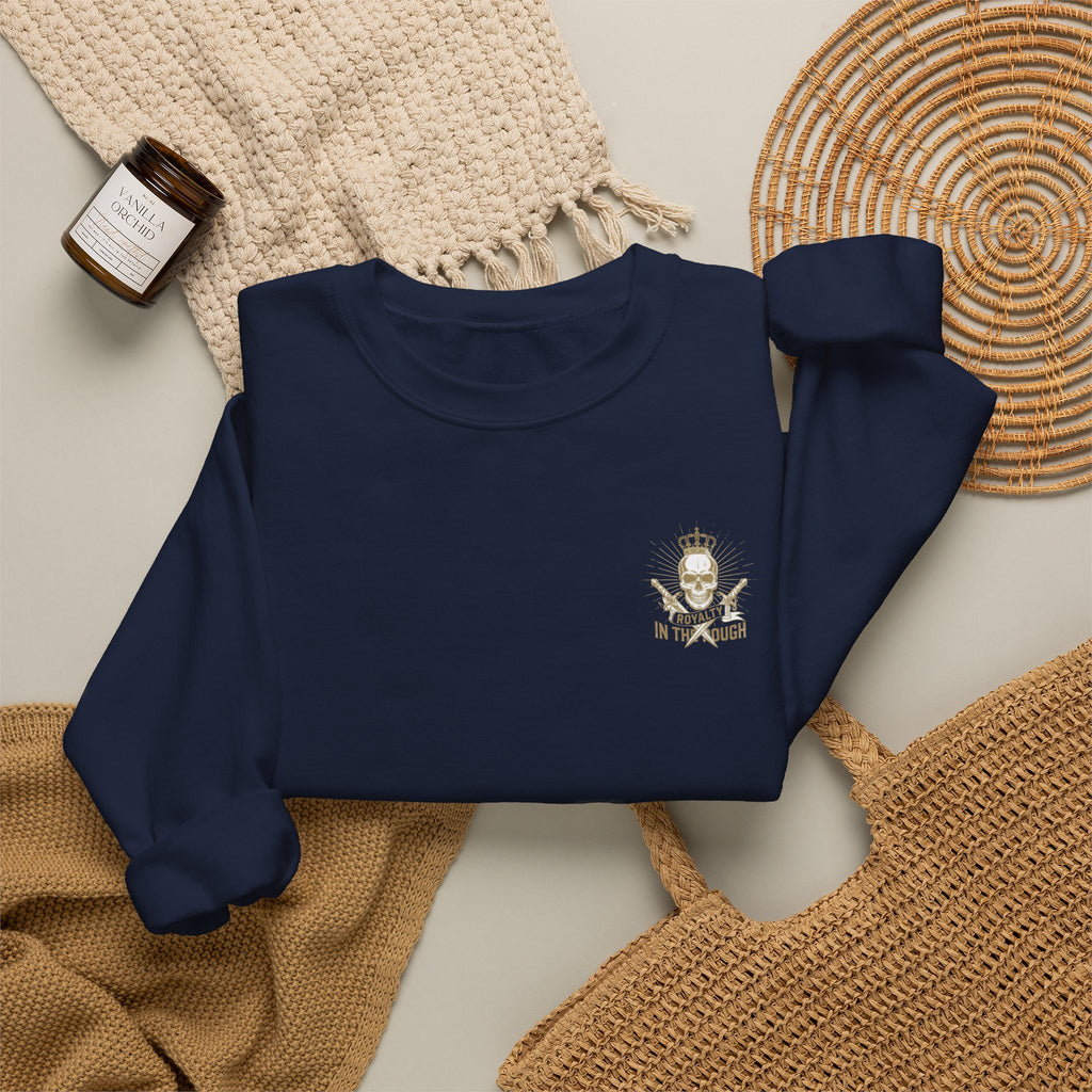 Minimal Crest Crewneck Sweatshirt — 'Be Kind' Embroidered Chest