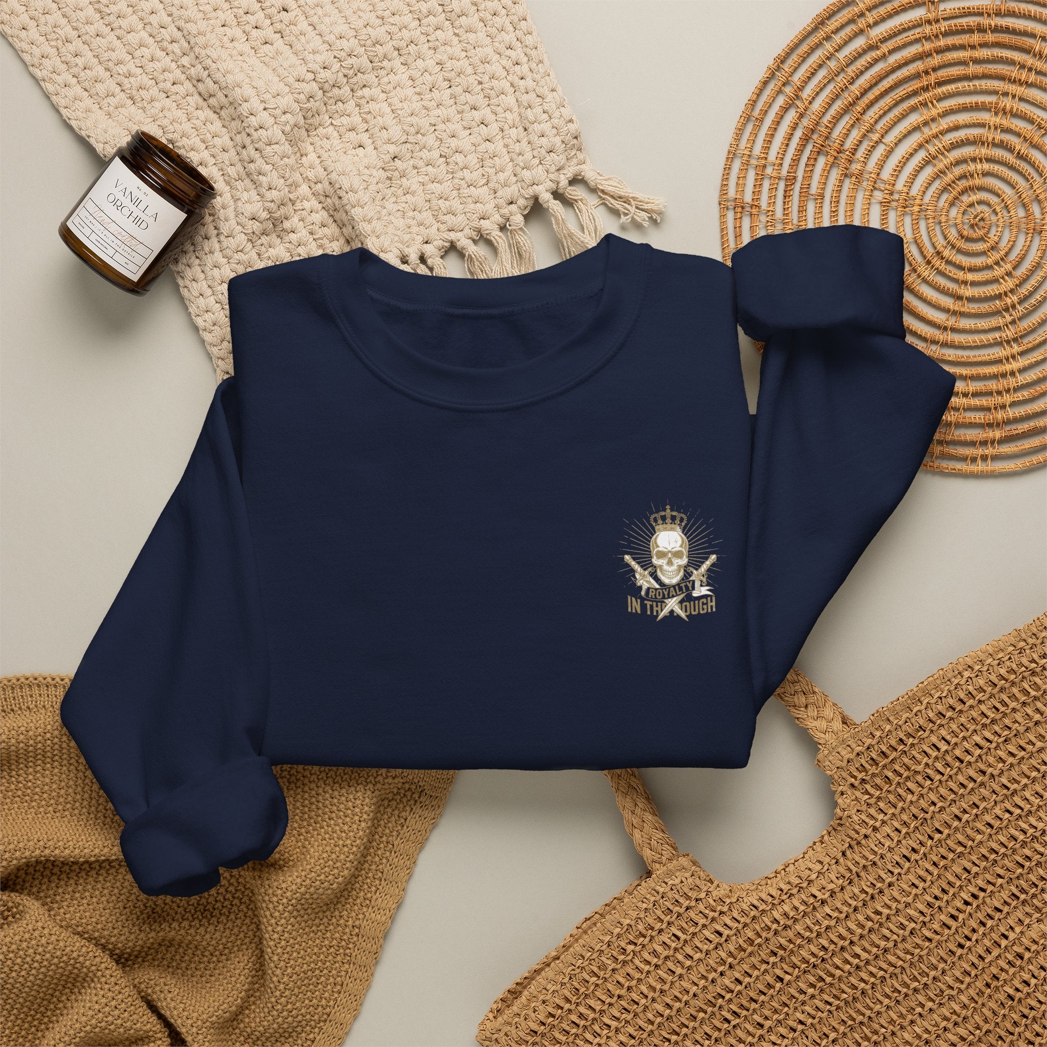 Minimal Crest Crewneck Sweatshirt — 'Be Kind' Embroidered Chest