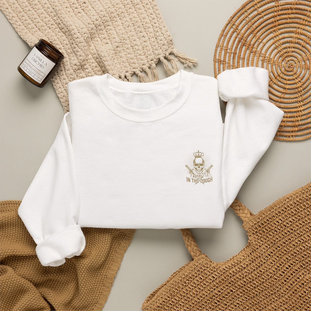 Minimal Crest Crewneck Sweatshirt — 'Be Kind' Embroidered Chest